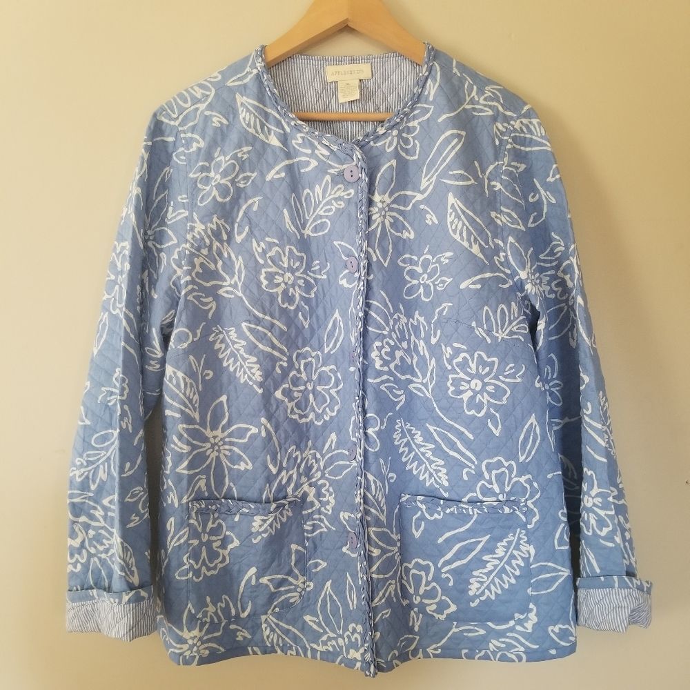 Reversible floral and striped quilted jacket